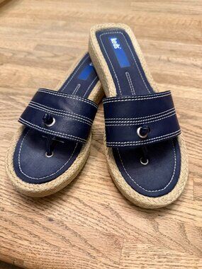 Keds Navy Espadrille Thong Slide Sandals Wedge Mule Size 6.5 (#59)